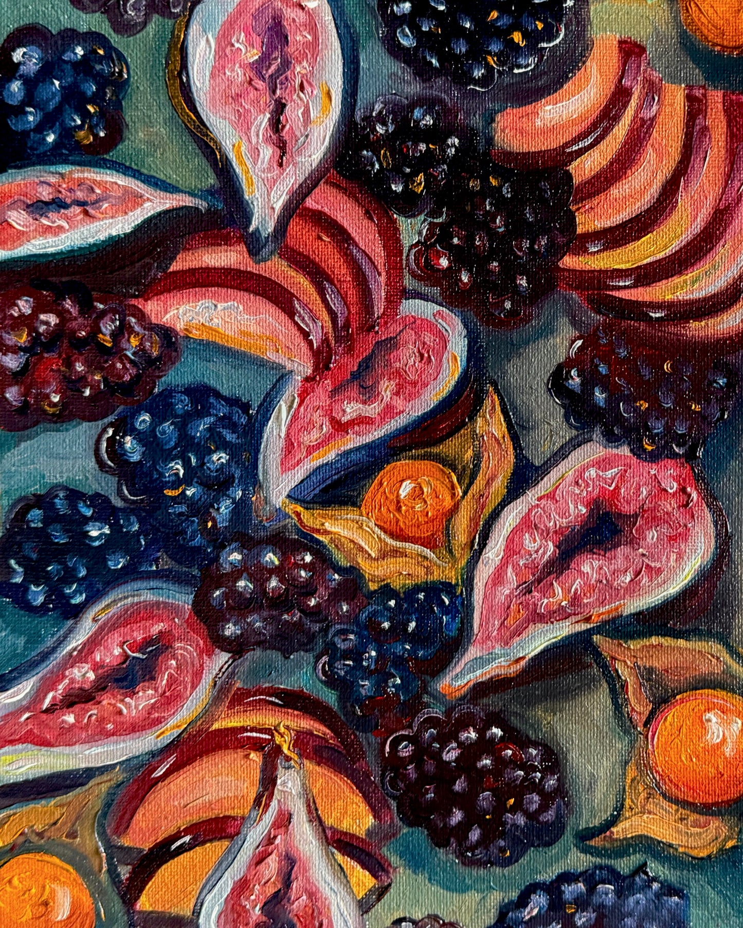 Figs and Berries on Teal Print