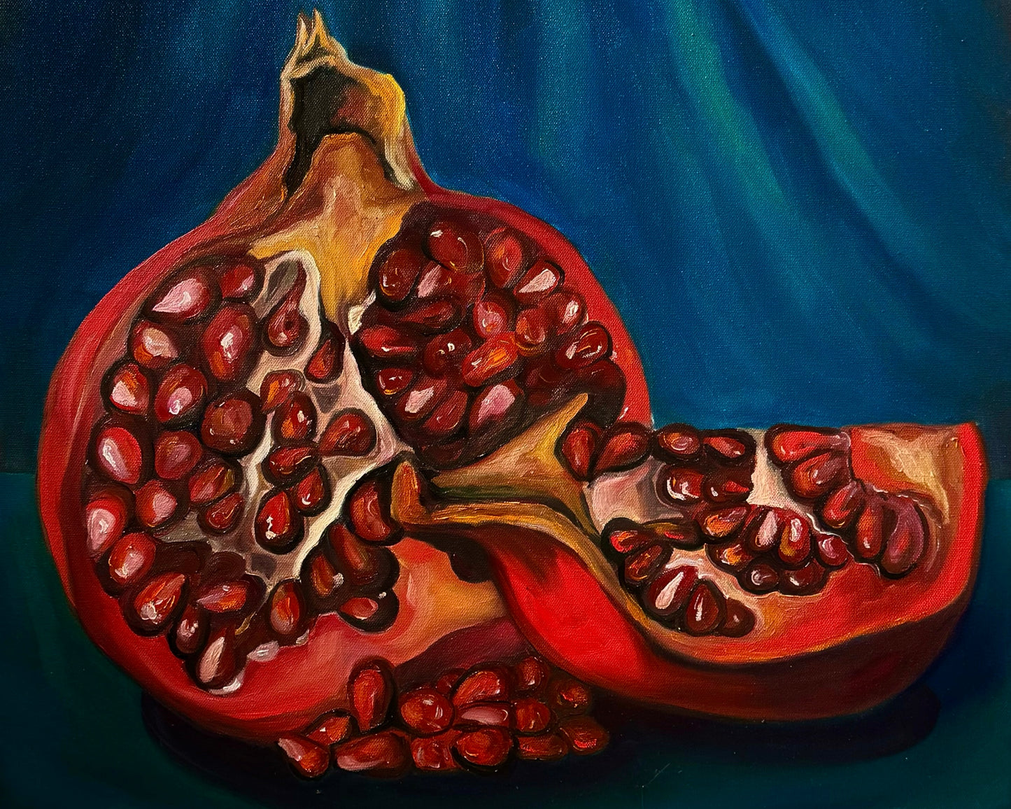 Pomegranate on Blue Print