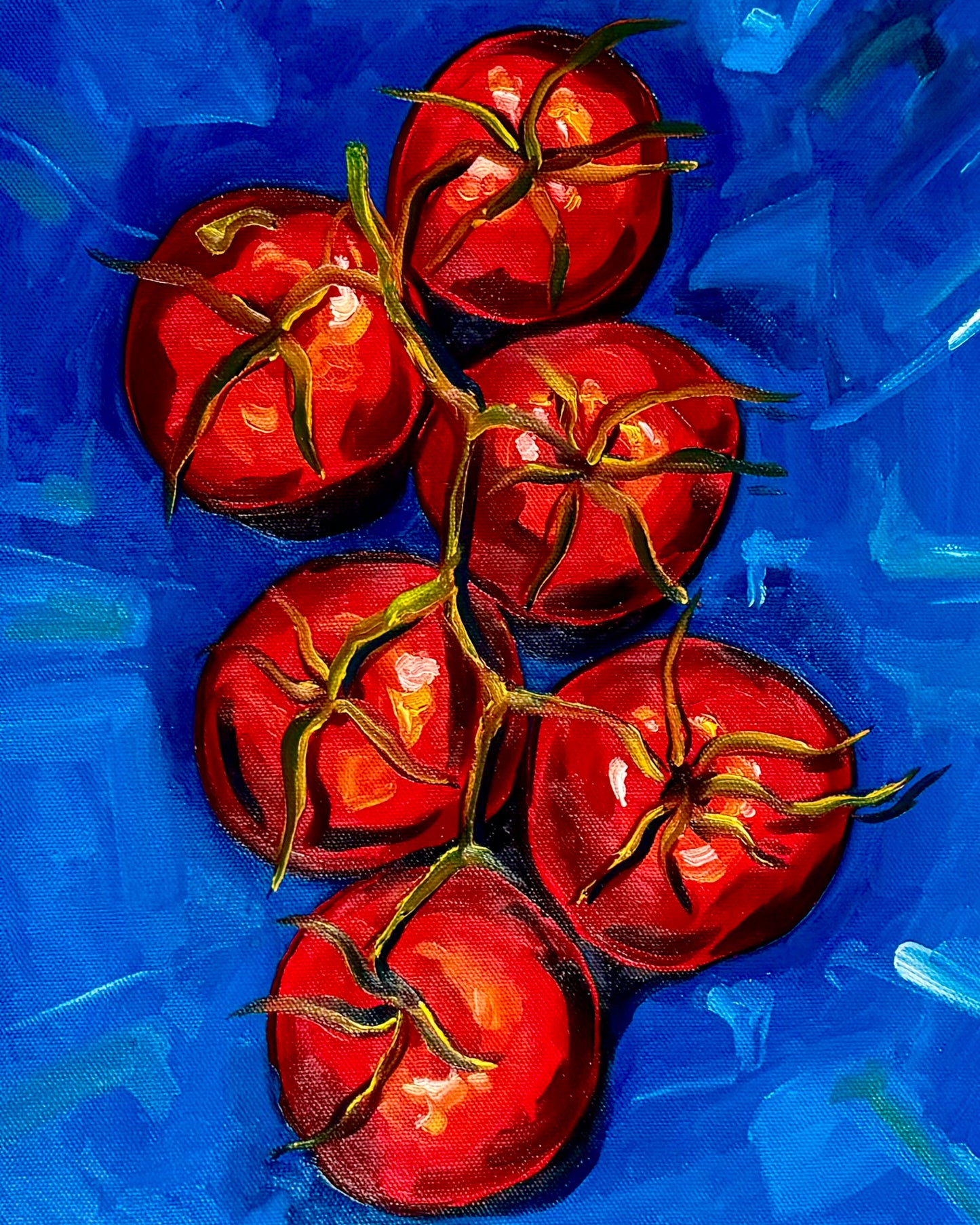 Tomatoes on Bright Blue Print