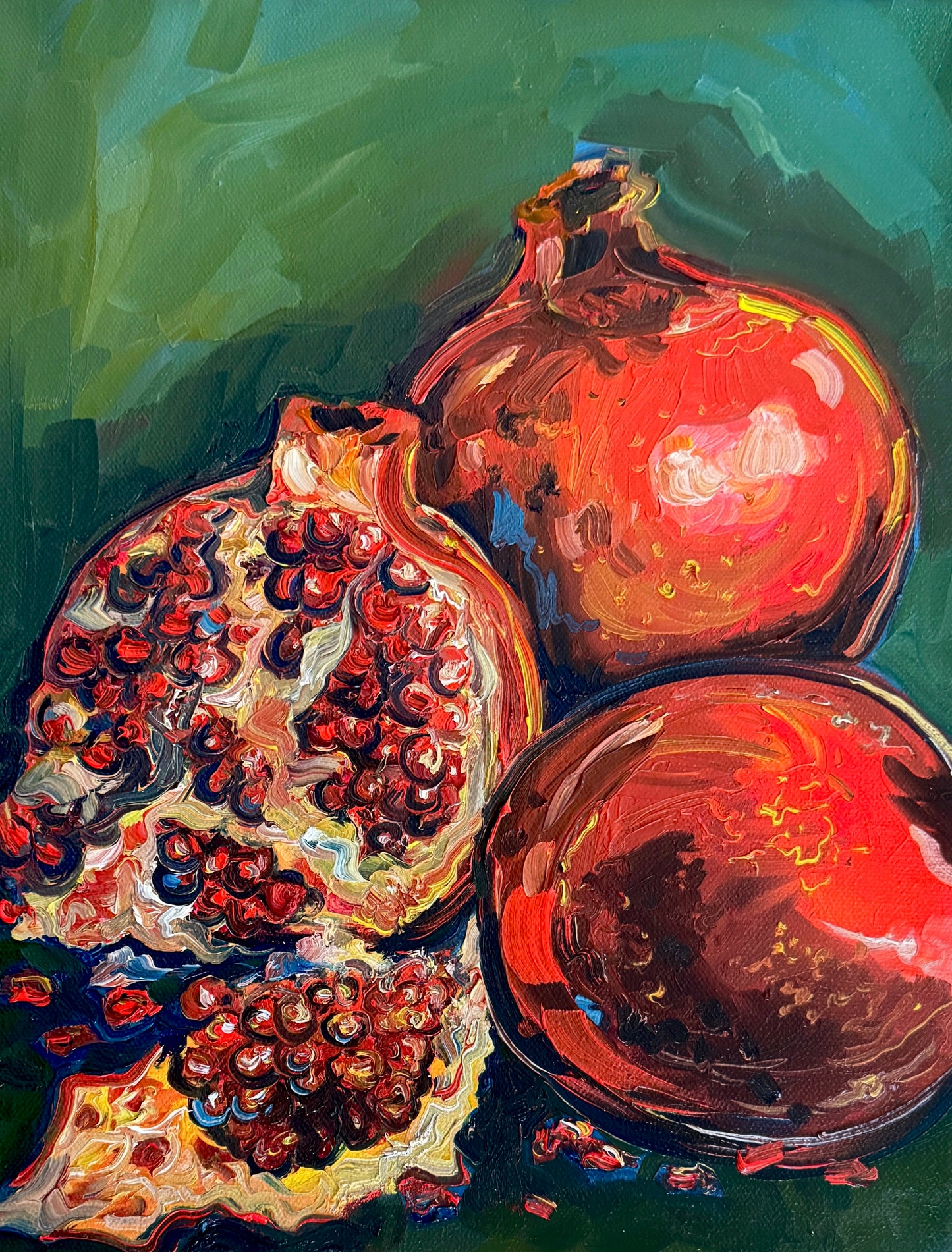 Pomegranates on Green Print