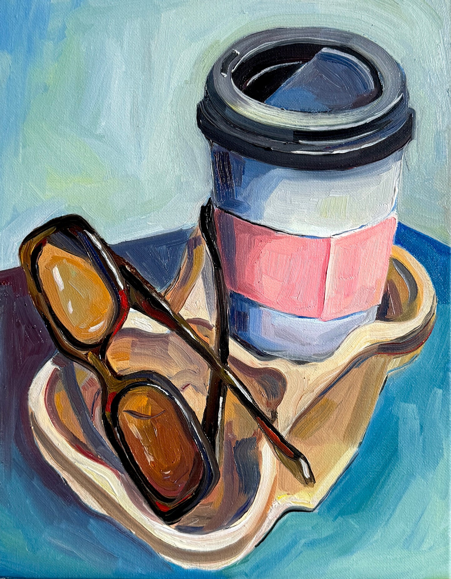 To-Go Tray with Coffee Cup and Sunglasses Print