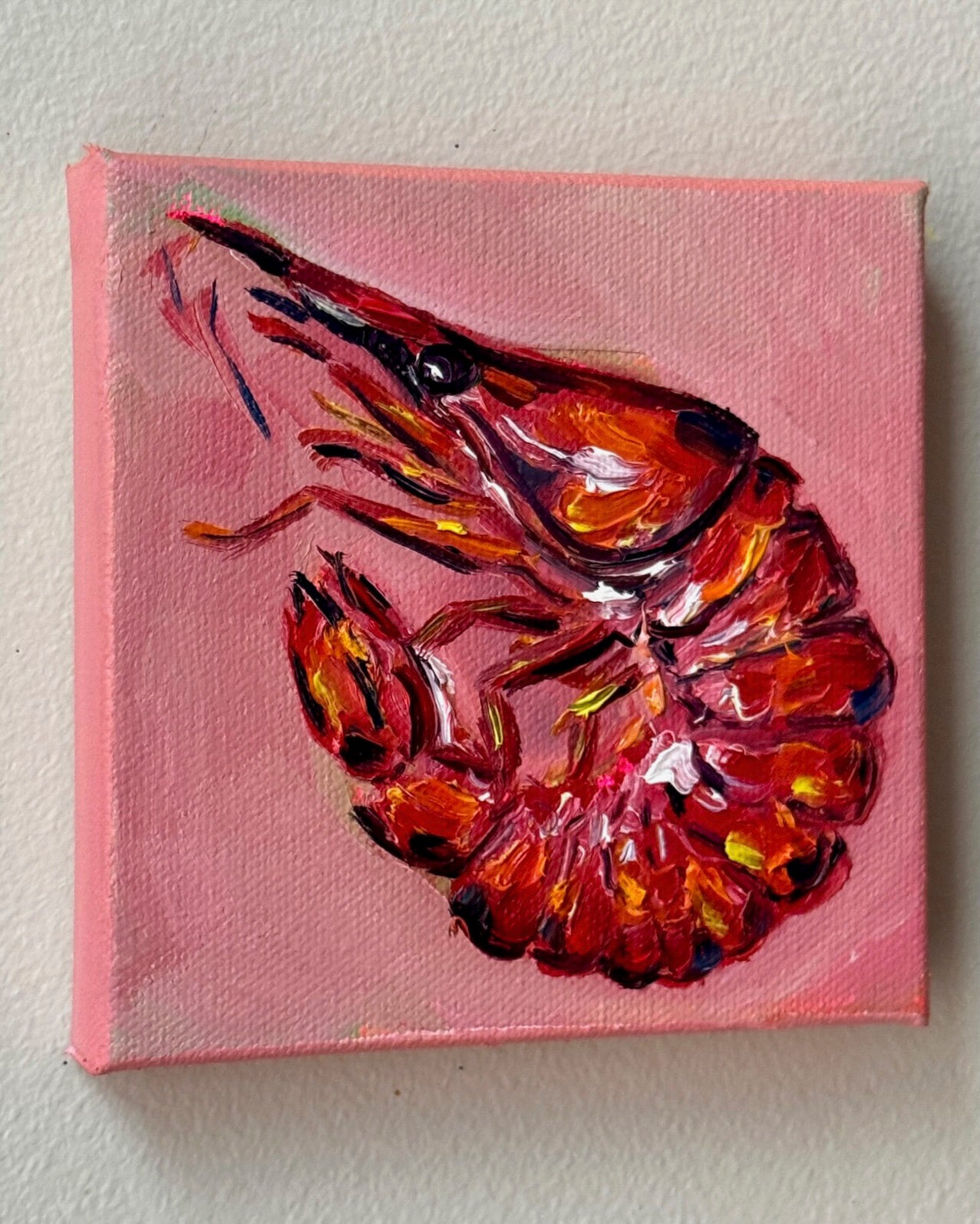 Mini Shrimp on Pink, 5x5 Inch Original