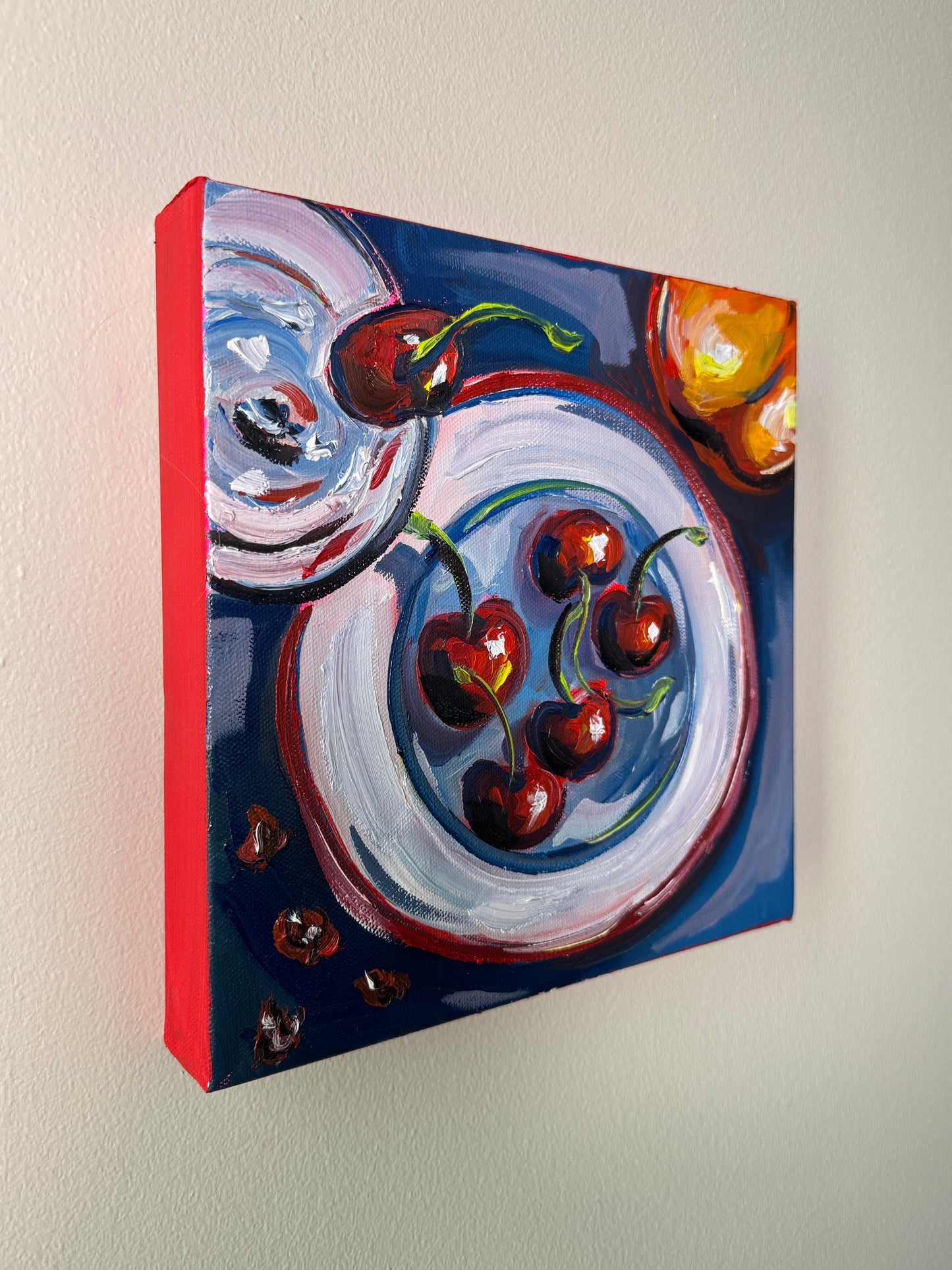 Cherries and Cherry Pits, 10x10 Inch Original