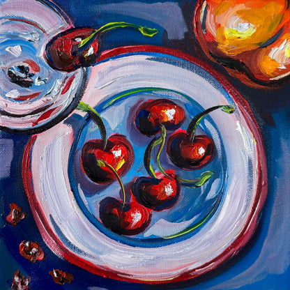Cherries and Cherry Pits, 10x10 Inch Original