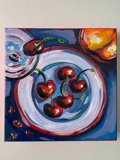 Cherries and Cherry Pits, 10x10 Inch Original