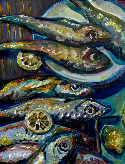 Fish in Cool Tones, 16x20 Inch Original