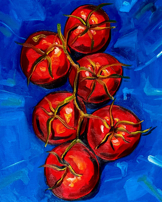 Tomatoes on Bright Blue Print