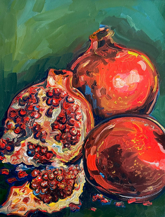 Pomegranates on Green Print