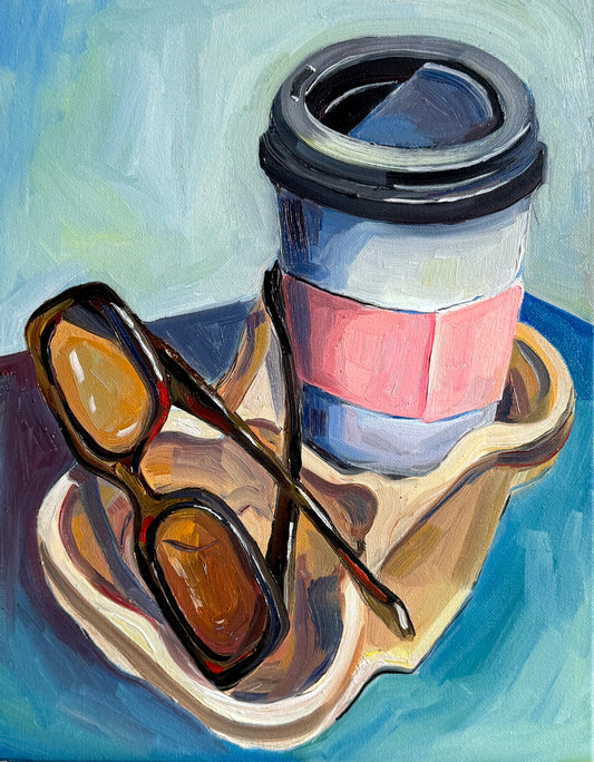 To-Go Tray with Coffee Cup and Sunglasses Print
