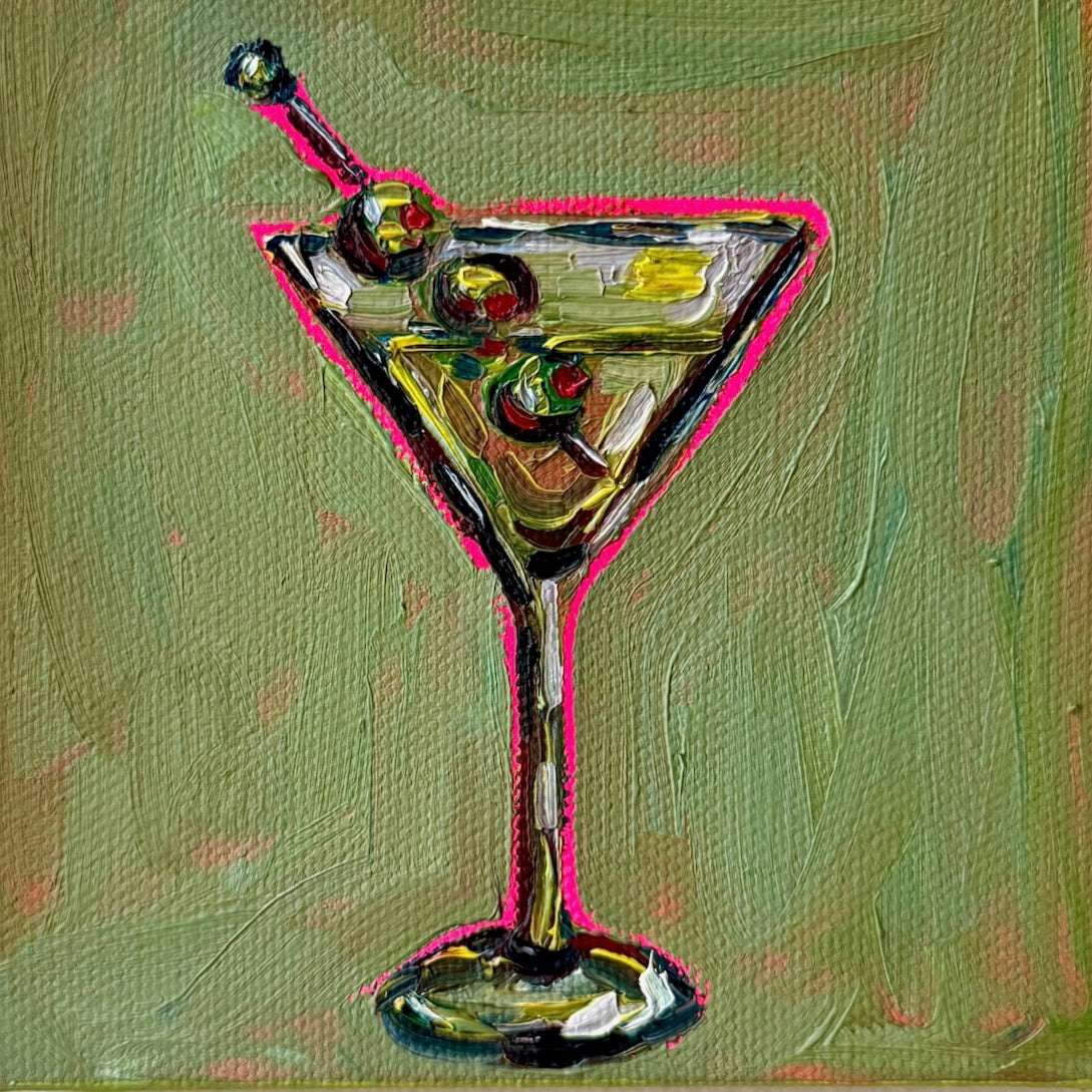 Mini Martini on Green, 5x5 Inch Original