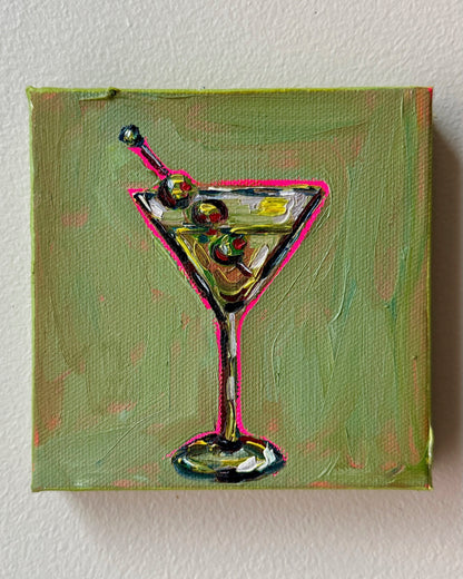 Mini Martini on Green, 5x5 Inch Original