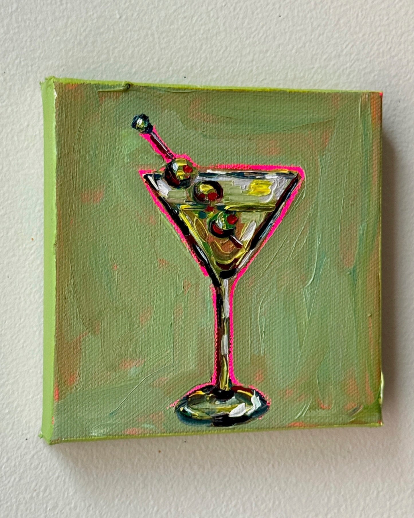 Mini Martini on Green, 5x5 Inch Original