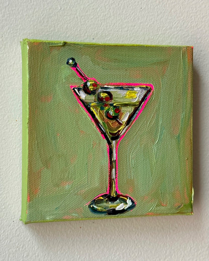 Mini Martini on Green, 5x5 Inch Original