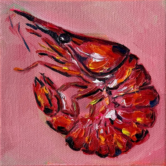 Mini Shrimp on Pink, 5x5 Inch Original