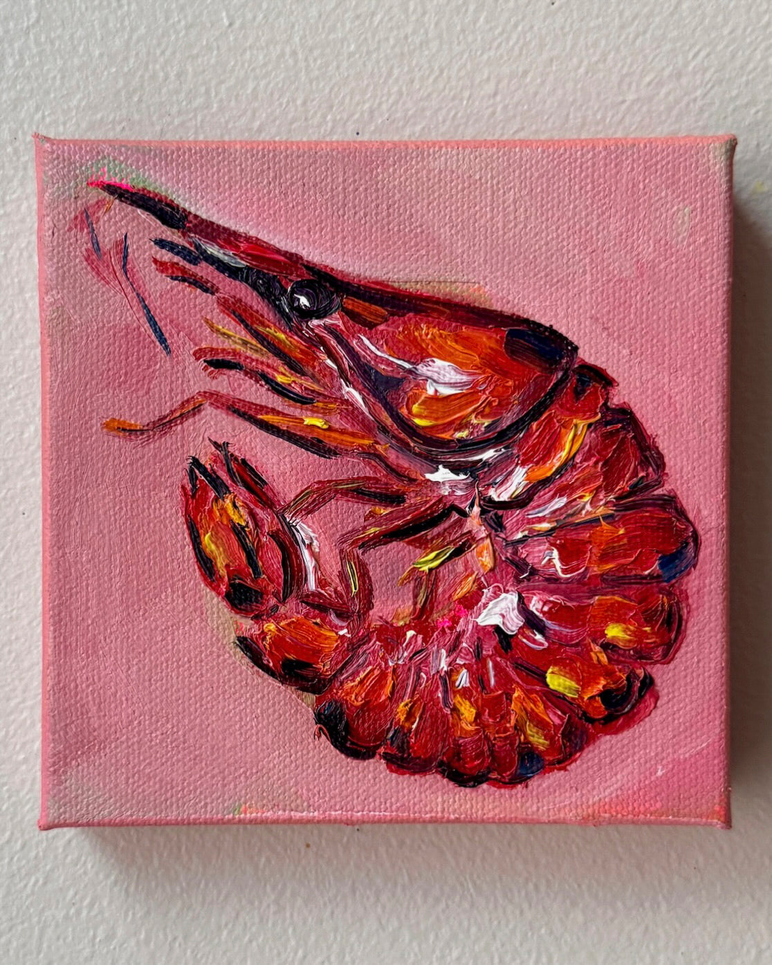 Mini Shrimp on Pink, 5x5 Inch Original