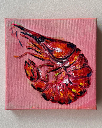 Mini Shrimp on Pink, 5x5 Inch Original