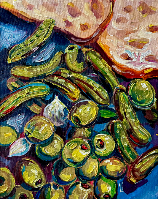 Olives and Cornichons, 8x10 Inch Original